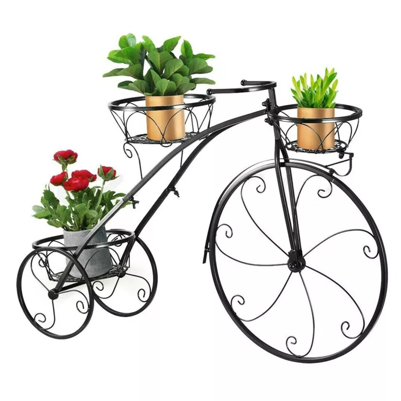Iron Plant Stand Tall Flower Holder Terrace Nostalgic Bicycle Home Garden Decor